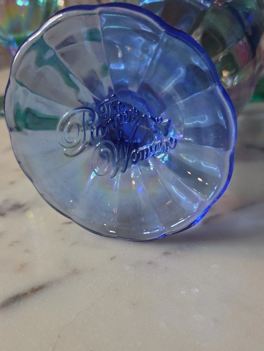 Pioneer Woman Blue/Green Luster Pearluzed Glaze Goblets Footed Glasses 12.5oz{4}